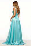 Blu ardesia A Line V-Neck Abito lungo da ballo con tasche