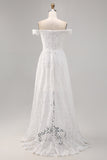 Bianco Off the Spalla Pizzo High-Low Boho Abito da sposa