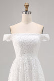 Bianco Off the Spalla Pizzo High-Low Boho Abito da sposa