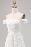 Bianco Off the Spalla Pizzo High-Low Boho Abito da sposa