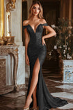 Scintillante sirena d'oro Off The Shoulder Prom Dress con fessura