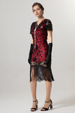 Abito scintillante nero dorato con scollo a V 1920s con maniche corte