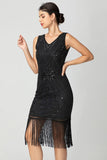 paillettes frangiato nero borgogna 1920s abito con perline