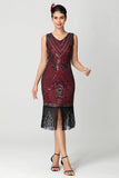 paillettes frangiato nero borgogna 1920s abito con perline