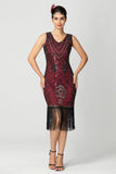 paillettes frangiato nero borgogna 1920s abito con perline