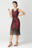 paillettes frangiato nero borgogna 1920s abito con perline