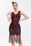 Sparkly nero dorato scollo a V guaina Gatsby 1920s abito con tasles