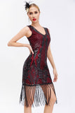 Sparkly nero dorato scollo a V guaina Gatsby 1920s abito con tasles