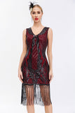 Sparkly nero dorato scollo a V guaina Gatsby 1920s abito con tasles