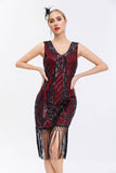 Sparkly nero dorato scollo a V guaina Gatsby 1920s abito con tasles