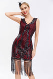 Sparkly nero dorato scollo a V guaina Gatsby 1920s abito con tasles