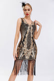 Sparkly nero dorato scollo a V guaina Gatsby 1920s abito con tasles