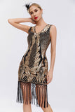 Sparkly nero dorato scollo a V guaina Gatsby 1920s abito con tasles