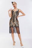 Sparkly nero dorato scollo a V guaina Gatsby 1920s abito con tasles