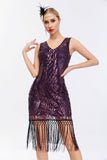 Sparkly nero dorato scollo a V guaina Gatsby 1920s abito con tasles