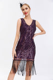Sparkly nero dorato scollo a V guaina Gatsby 1920s abito con tasles