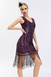 Sparkly nero dorato scollo a V guaina Gatsby 1920s abito con tasles