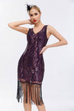 Sparkly nero dorato scollo a V guaina Gatsby 1920s abito con tasles
