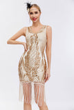 Sparkly nero dorato scollo a V guaina Gatsby 1920s abito con tasles
