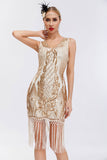 Sparkly nero dorato scollo a V guaina Gatsby 1920s abito con tasles