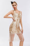 Sparkly nero dorato scollo a V guaina Gatsby 1920s abito con tasles
