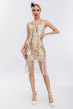 Sparkly nero dorato scollo a V guaina Gatsby 1920s abito con tasles