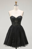 Nero A Line Sweetheart Appliqued Sheer Corsetto Corsetto Abito da ritorno a casa corto