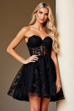 Nero A Line Sweetheart Appliqued Sheer Corsetto Corsetto Abito da ritorno a casa corto