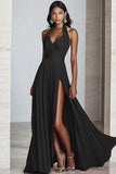 Nero A Line Halter Chiffon Abito Formale Lungo Plissettato
