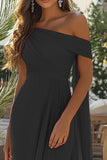 Abito lungo formale in chiffon monospalla nero