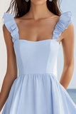 Sky Blue A Line arruffato Chiffon Abito estivo