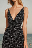 Nero Bianco Dots A Line V Neck Chiffon Abito estivo