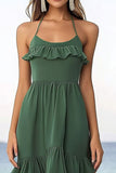 Halter Eucalyptus Chiffon A Line Ruffed Summer Dress