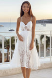 Pizzo bianco A Line Spaghetti Straps Abito da laurea