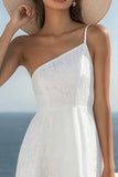 Una spalla bianco A Line Lace Graduation Dress