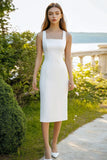 Abito da laurea midi in raso bianco con scollo quadrato