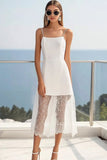 Bianco A Line Spaghetti Straps Abito da laurea con pizzo