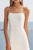Bianco A Line Spaghetti Straps Abito da laurea con pizzo