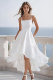 A Line Spaghetti Straps Bianco Chiffon Abito Laurea