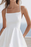 A Line Spaghetti Straps Bianco Chiffon Abito Laurea