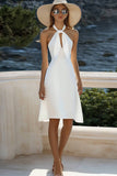Abito da laurea bianco tagliato Halter A Line