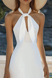 Abito da laurea bianco tagliato Halter A Line