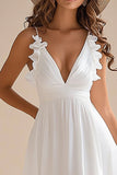 A Line V Neck arruffato chiffon Abito da laurea