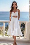A Line 2 pezzi arruffato chiffon bianco abito da laurea
