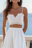 A Line 2 pezzi arruffato chiffon bianco abito da laurea