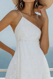 Abito da laurea bianco in pizzo monospalla A Line One Shoulder
