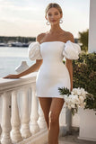 Aderente Bianco Off The Shoulder Abito corto di laurea