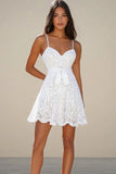 Pizzo A Line Bianco Spaghetti Straps Abito Laurea