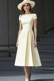 Daffodil A Line Boat Neck Vintage Abito da lavoro lungo in raso