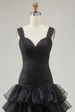 Abito formale high-low high-low in organza nera con fessura a volant